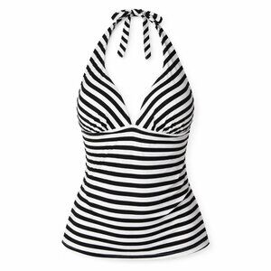 CATALINA Halter Black White Stripe Swim Top Size M (8-10)